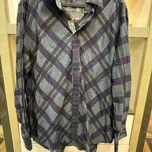 Robert Graham Diagonal Striped Shirt in Blue and Purple Size XXL